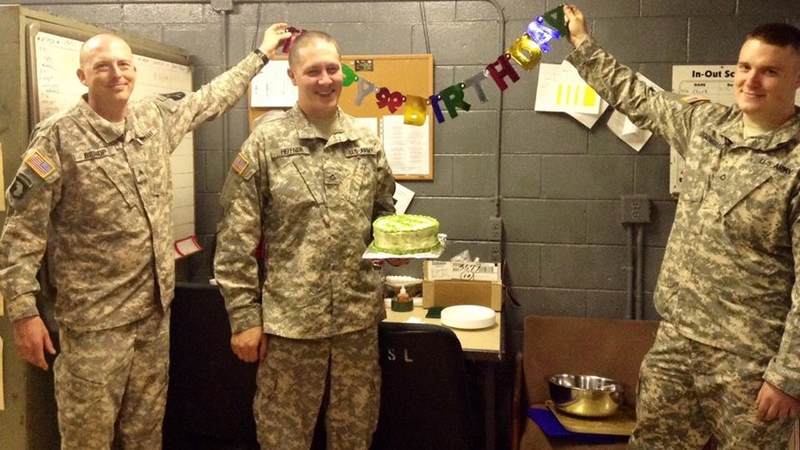 Soldiers celebrate a birthday at Camp Casey, South Korea