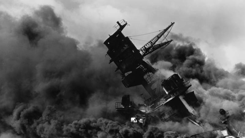 The USS Arizona (BB-39) burns after the Japanese attack on Pearl Harbor on Dec. 7, 1941.