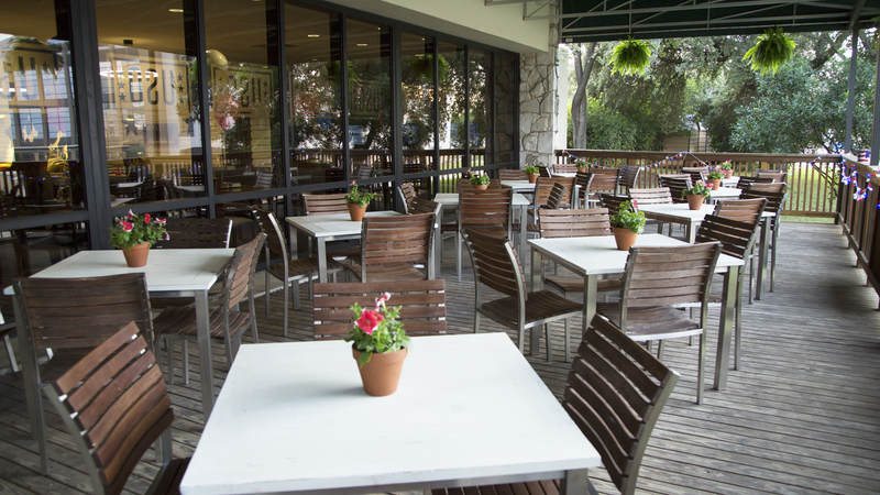 The patio at the new USO center on Joint Base San Antonio.