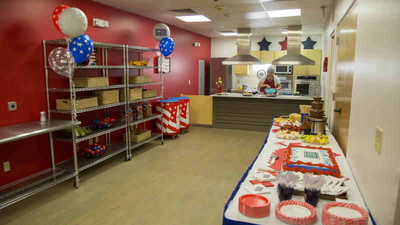The demonstration kitchen at the new USO center on Joint Base San Antonio.