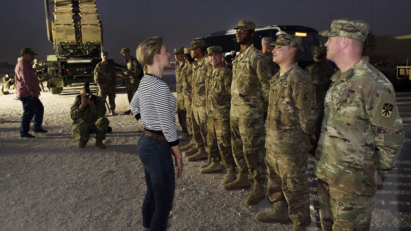 Scarlett Johansson visited service members in Turkey, Qatar, Afghanistan and Germany as part of the USO Chairman's Holiday Tour.