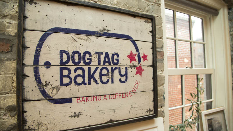 A Dog Tag Bakery sign.
