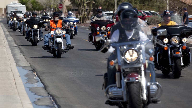 The 2010 ACM Chairman’s Ride rolls into Nellis Air Force and prepares to kick off the USO/ACM Lifting Lives concert in Las Vegas, NV, April 17, 2010. The concert was emceed by GAC host Stormie Warren and was attended by more than 3,000 troops and their families.