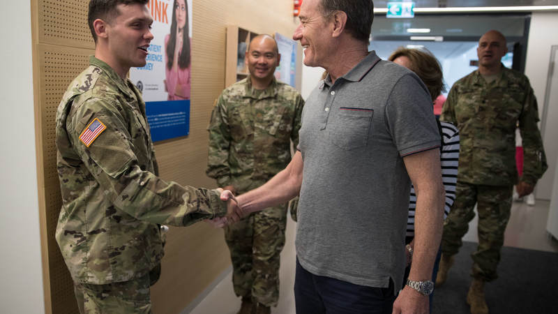 Thousands of service members and military family members turned out to meet Bryan Cranston, an award-winning actor, screenwriter, director and producer who brought his best-selling “A Life in Parts” memoir to life in an intimate theater show during a USO tour across Europe.