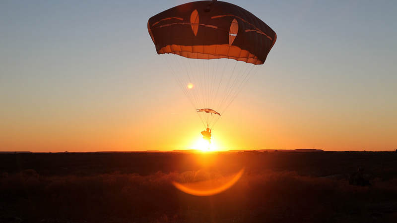 A paratrooper conducts an airborne operation at Fort Hood, Texas.