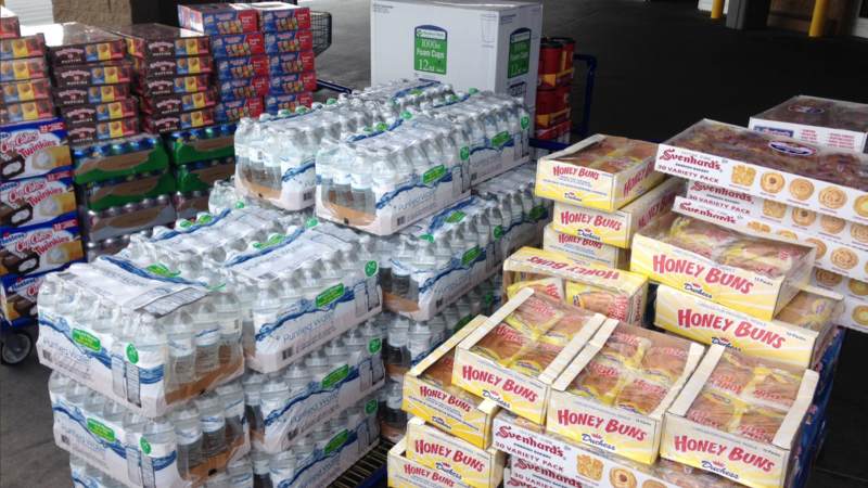 Snacks sit ready to load into the USO El Paso Mobile unit, which will head to the Houston area to provide refreshments to service members supporting Harvey relief efforts.