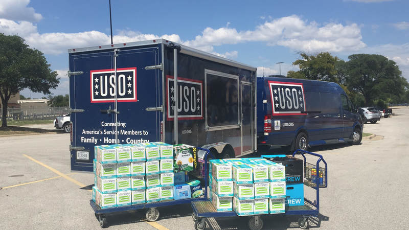 USO Mobile staff stocks its units with additional supplies.