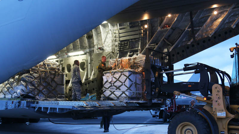 Equipment, military members and the medical evacuation arrive in St. Croix in Virgin Islands after Hurricane Irma, a Category 5 hurricane, inflicted catastrophic damage to the neighboring island of St. Thomas earlier in the week.