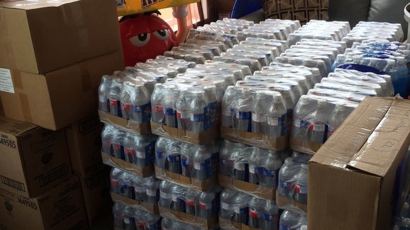 Water sits ready to be delivered to service members supporting Hurricane Irma relief efforts.