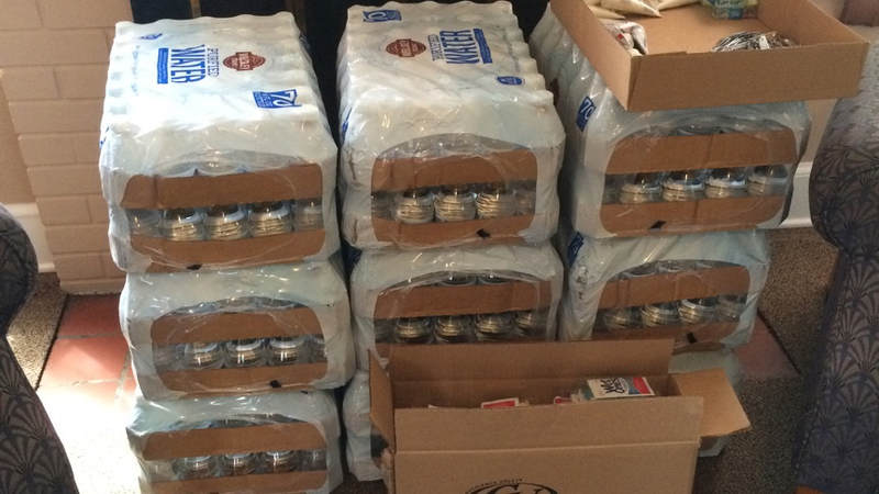 Water sits ready to be delivered to service members supporting Hurricane Irma relief efforts.