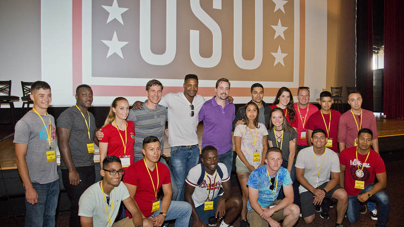 'NCIS' stars Sean Murray, Wilmer Valderrama, Brian Dietzen and Duane Henry posed with some fans inside the Bob Hope Theater on Marine Corps Air Station Miramar.