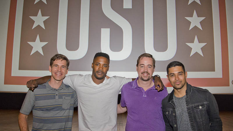 From left to right 'NCIS' stars Brian Dietzen, Duane Henry, Sean Murray and Wilmer Valderrama extended their thanks to Marines and their families during their USO tour to Marine Corps Air Station Miramar on Sept. 30.
