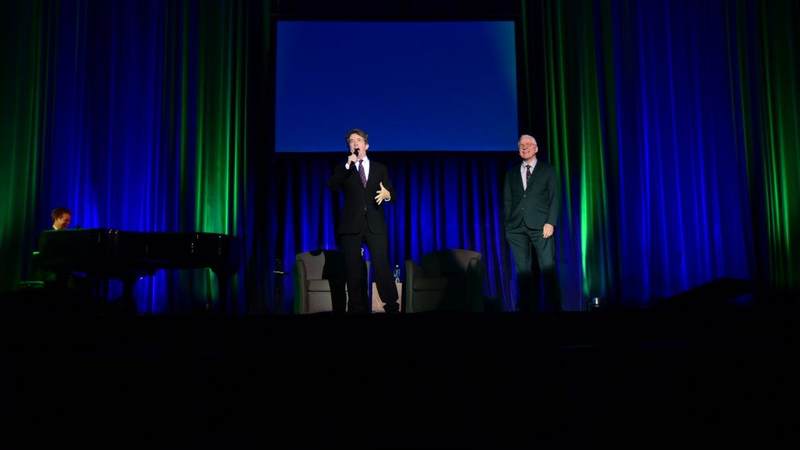 Comedy icons Steve Martin and Martin Short perform for service members during a USO tour to Naval Station Great Lakes, Ill., on Oct. 5.