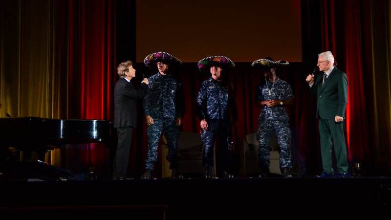 Comedy icons Steve Martin and Martin Short perform for service members during a USO tour to Naval Station Great Lakes, Ill., on Oct. 5.