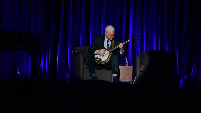 Steve Martin performs for service members during a USO tour to Naval Station Great Lakes, Ill., on Oct. 5.