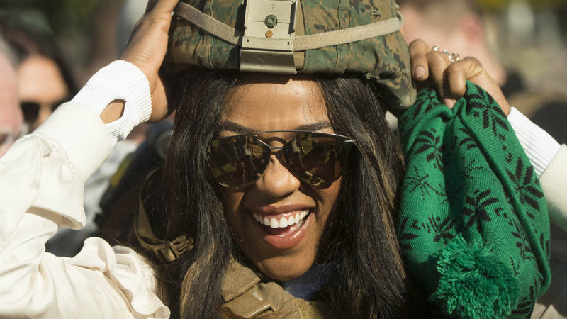 WWE Superstar Alicia Fox meets with Marines assigned to Special Purpose Marine Air-Ground Task Force – Crisis Response – Africa as part of a troop engagement during the Chairman’s USO Holiday Tour at Morón Air Base, Spain, Dec. 21.
