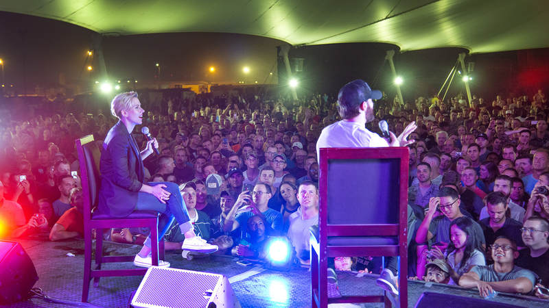 Scarlett Johansson and Chris Evans share their USO tour adventures during a Q&A with the troops.