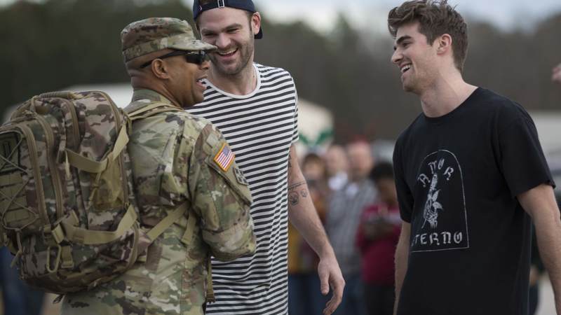 The Chainsmokers visited McCrady Training Center in South Carolina on Dec. 19 to get an up close look at military life, tour the USO center on base and perform a surprise concert for hundreds of future soldiers staying at nearby Fort Jackson for the holidays.