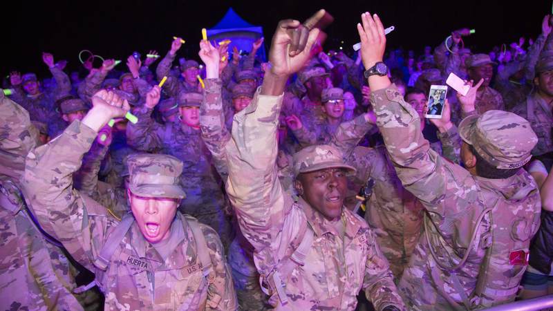 The Chainsmokers visited McCrady Training Center in South Carolina on Dec. 19 to get an up close look at military life, visiting the USO center on base and performing a surprise concert for hundreds of future soldiers staying at nearby Fort Jackson for the holidays.