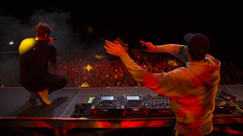 The Chainsmokers visited McCrady Training Center in South Carolina on Dec. 19 to get an up close look at military life, tour the USO center on base and perform a surprise concert for hundreds of future soldiers staying at nearby Fort Jackson for the holidays.