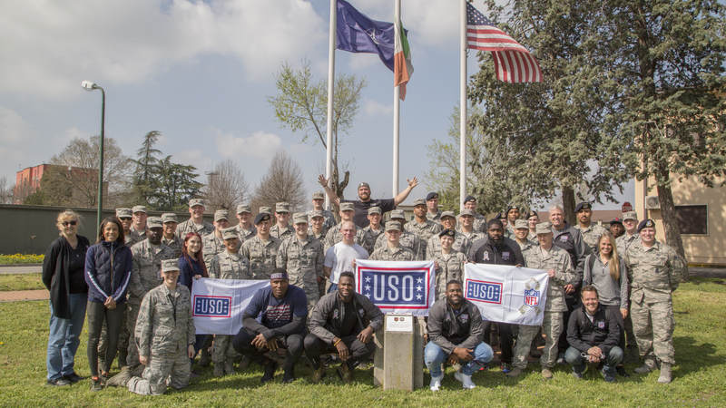 Ben Garland joined fellow NFL players Mario Addison, Mark Ingram, Carlos Dunlap, Latavius Murray and former head coach Rex Ryan on the 2018 USO-NFL tour of military bases in Italy and Germany.