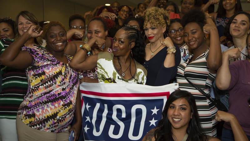 Actresses Tichina Arnold and Tisha Campbell-Martin, the dynamic duo from the popular 1990s sitcom “Martin,” hosted a “Girl Talk” workshop and meet-and-greet event for military spouses at Keesler Air Force Base, Mississippi, on July 7.