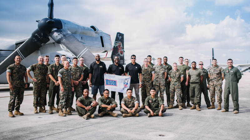 NFL legends Donnie Edwards, Tony Richardson and Amani Toomer traveled to Okinawa, Japan, July 25-26 to connect with American service members and their families and show their gratitude for our men and women in uniform. USO photos by Amber Craig