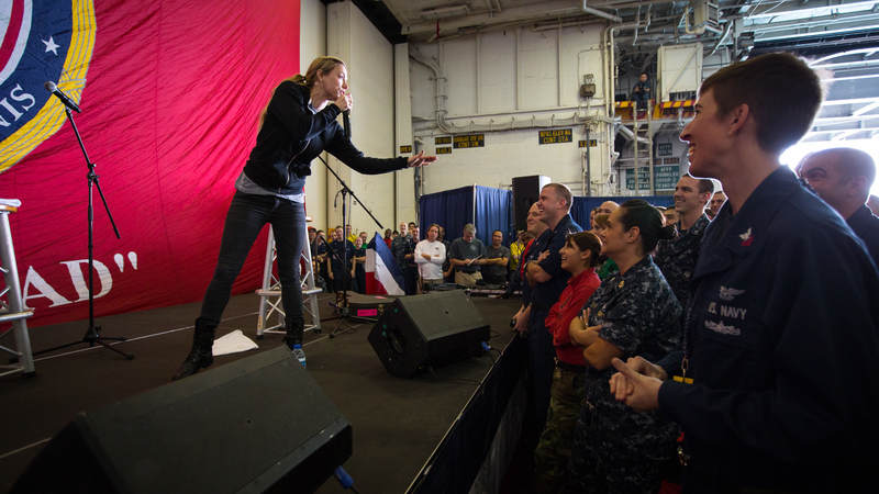 Iliza Shlesinger performs onboard the USS John C. Stennis during the 2012 Chairman's Holiday Tour.