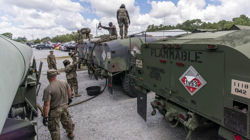 South Carolina National Guard soldiers fuel tanker trucks for distribution in preparation of Hurricane Florence.