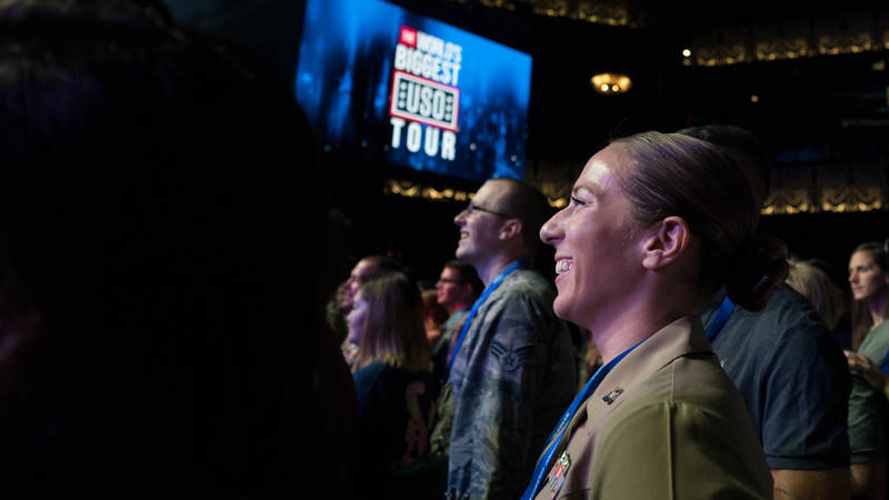 Service members enjoy the music of Florida Georgia Line at the World’s Biggest USO Tour, a live entertainment experience at The Anthem in Washington, D.C., Sept. 12, 2018, bringing the USO mission to life and paying tribute to service members around the world.