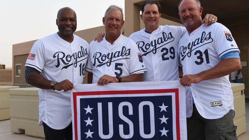 Kansas City Royals greats Reggie Sanders, George Brett, Bret Saberhagen and Mike Sweeney traveled to Kuwait this week to connect with American service members and show their gratitude for our men and women in uniform. USO Photo by Neal Preston.