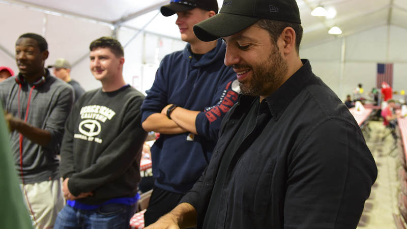 David Blaine entertains service members and military families with magic tricks and illusions on Tyndall Air Force Base, which was devastated by Hurricane Michael in October 2018.