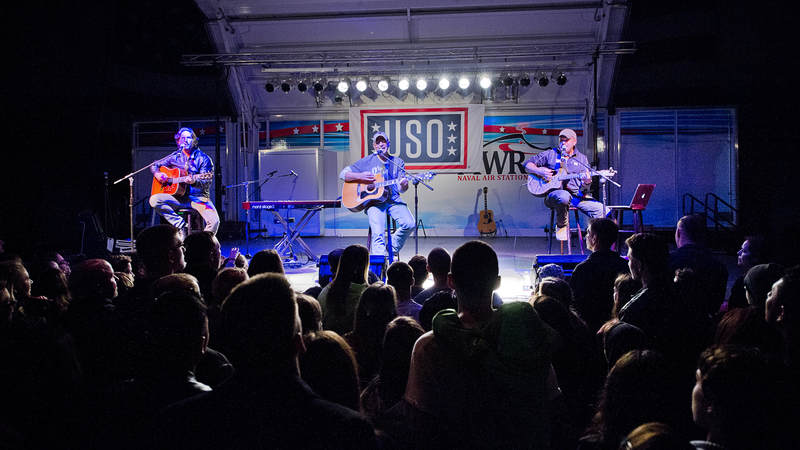 Songwriters Brett James, left, Billy Montana center and Kyle Jacobs perform during the tour.
