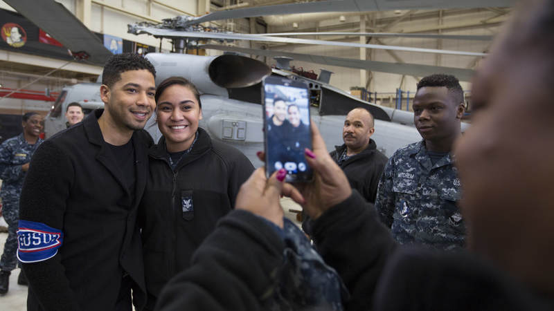 Jussie Smollett from Fox's "Empire" poses for a photo during a USO tour to Japan.