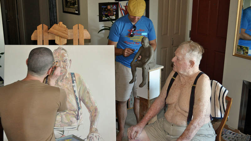 World War II veteran Bill Keys turned 90 while posing for his two-media portrait at his home in Portland, Oregon, in August 2014.