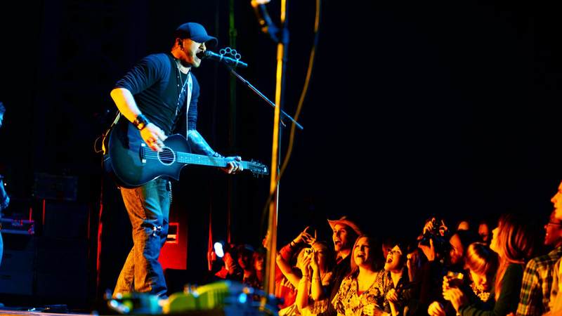 Country music star Brantley Gilbert performs a USO show at Aviano Air Base in Italy in March 2013.