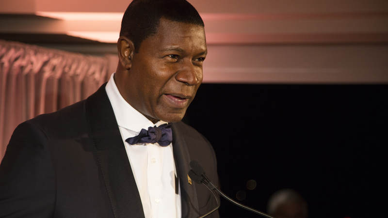 Dennis Haysbert speaks at the USO's 75th Anniversary Reception.